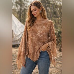 Eyeshadow Boho Paisley Sheer Blouse Flowy Bell Sleeve Top Size M